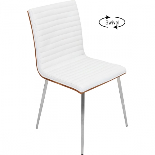 Mason Swivel Dining Chair in Off White Leatherette, Wanut & Stainless (Set of 2)